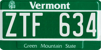 VT license plate ZTF634