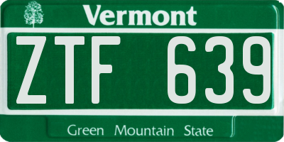 VT license plate ZTF639
