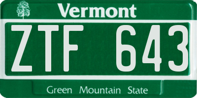 VT license plate ZTF643