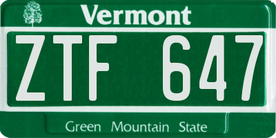VT license plate ZTF647