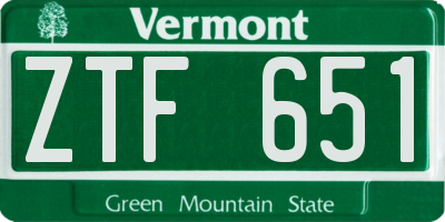 VT license plate ZTF651