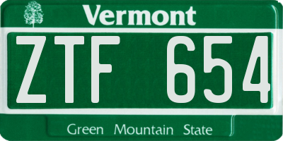 VT license plate ZTF654