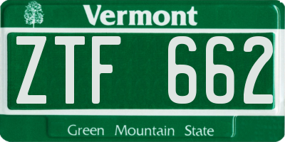 VT license plate ZTF662