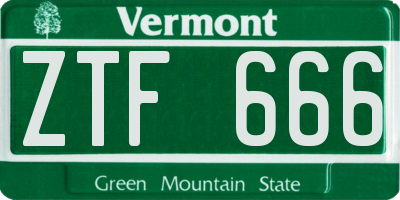 VT license plate ZTF666