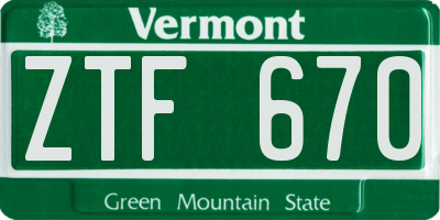 VT license plate ZTF670