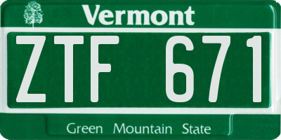 VT license plate ZTF671