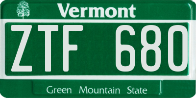 VT license plate ZTF680