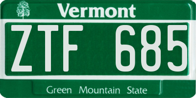 VT license plate ZTF685