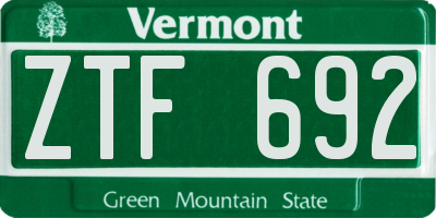 VT license plate ZTF692
