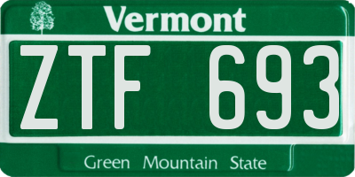 VT license plate ZTF693