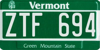 VT license plate ZTF694