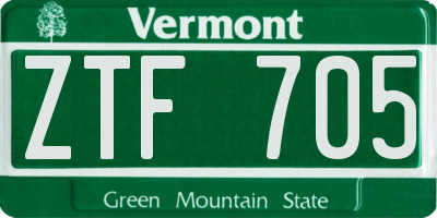VT license plate ZTF705