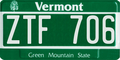 VT license plate ZTF706