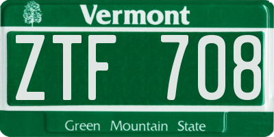 VT license plate ZTF708