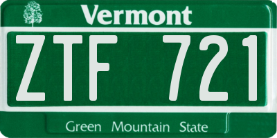 VT license plate ZTF721