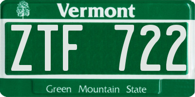 VT license plate ZTF722