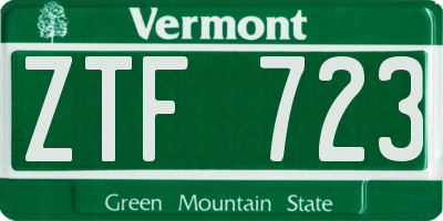 VT license plate ZTF723