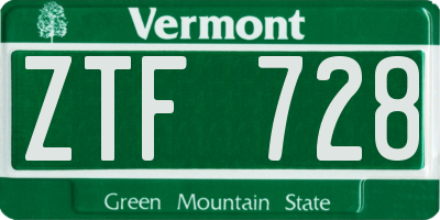 VT license plate ZTF728