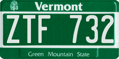 VT license plate ZTF732