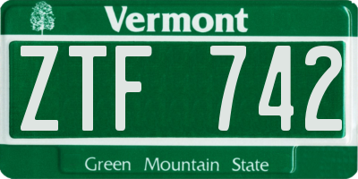 VT license plate ZTF742