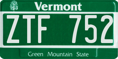 VT license plate ZTF752