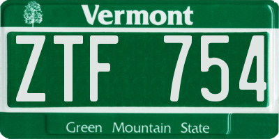 VT license plate ZTF754