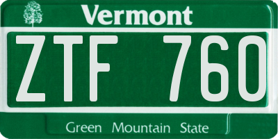 VT license plate ZTF760