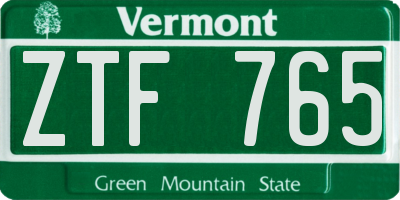 VT license plate ZTF765