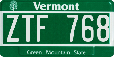 VT license plate ZTF768