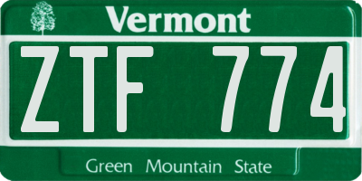 VT license plate ZTF774
