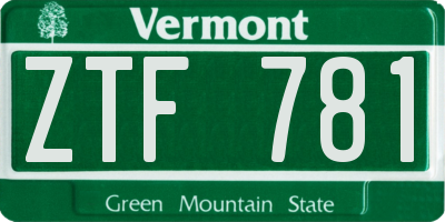 VT license plate ZTF781