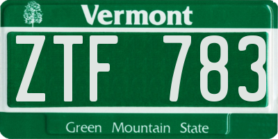 VT license plate ZTF783