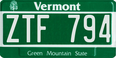 VT license plate ZTF794