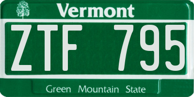 VT license plate ZTF795