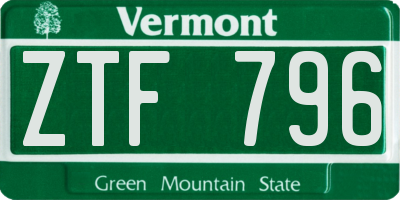 VT license plate ZTF796