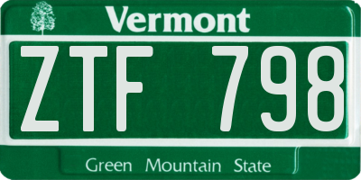 VT license plate ZTF798
