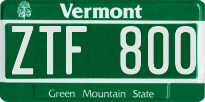 VT license plate ZTF800