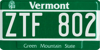 VT license plate ZTF802