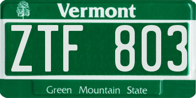 VT license plate ZTF803