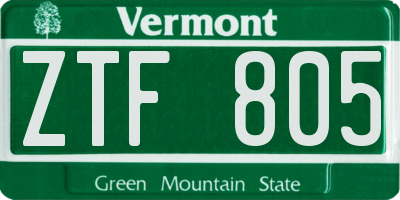 VT license plate ZTF805