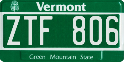 VT license plate ZTF806