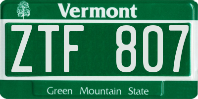 VT license plate ZTF807