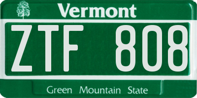 VT license plate ZTF808