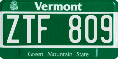 VT license plate ZTF809