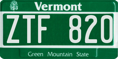 VT license plate ZTF820