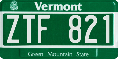 VT license plate ZTF821