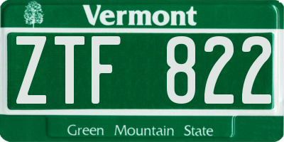 VT license plate ZTF822