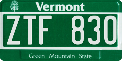 VT license plate ZTF830