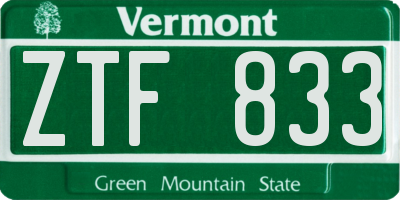 VT license plate ZTF833