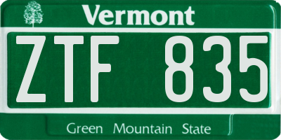 VT license plate ZTF835